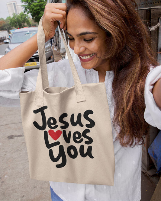 Jesus Loves You Heavy Canvas Tote Bag - Carry Your Faith Everywhere