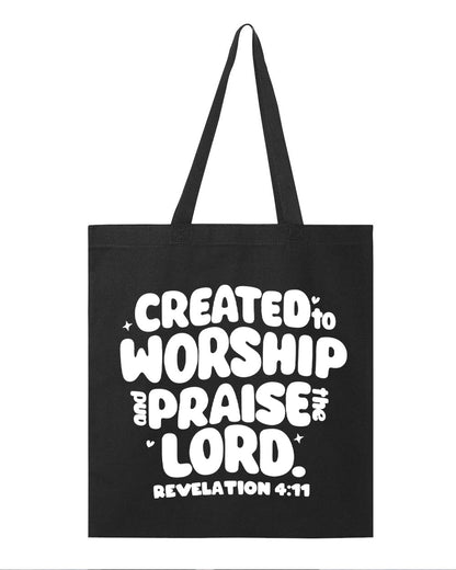 Created to Worship Christian Tote Bag | Revelation 4:11 Faith Gift