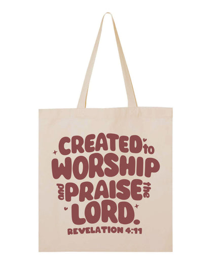 Created to Worship Christian Tote Bag | Revelation 4:11 Faith Gift