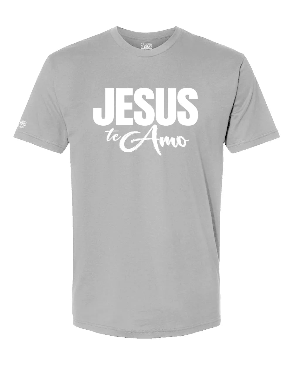 Gray t-shirt with 'Jesus te Amo' text on a white background