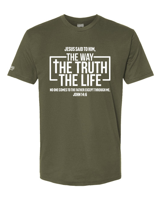 The way the truth the life Christian t shirt John 14 6 black scripture tee in green