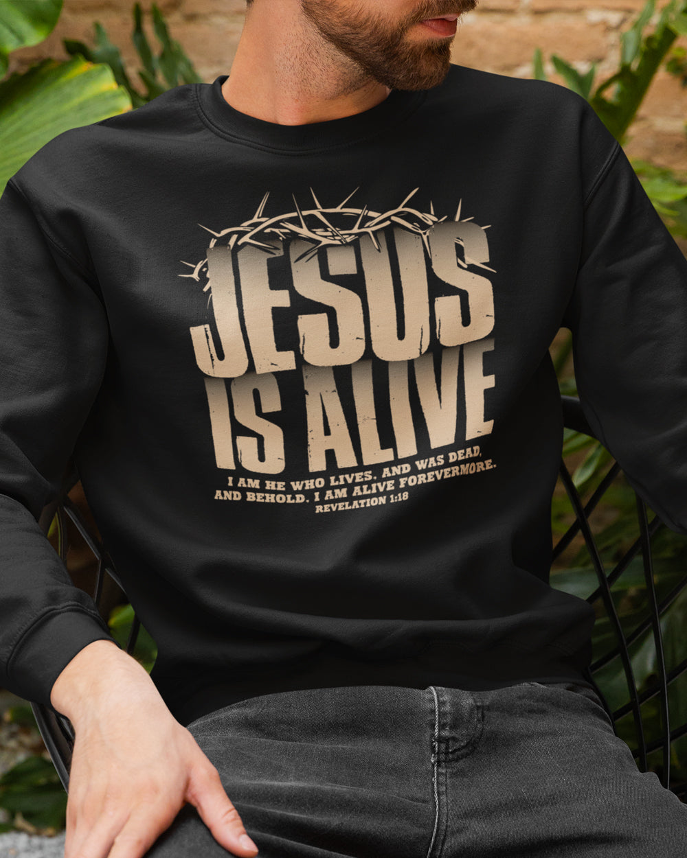 Jesus Is Alive – Christian Resurrection Sweatshirt | Revelation 1:18 Faith Apparel