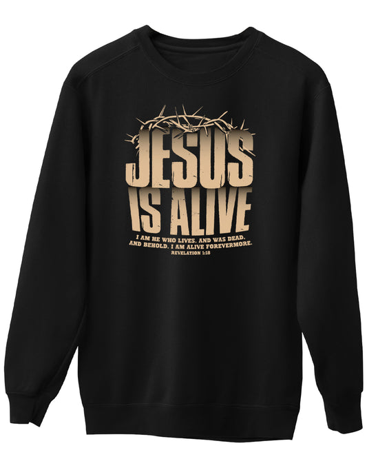 Jesus Is Alive – Christian Resurrection Sweatshirt | Revelation 1:18 Faith Apparel