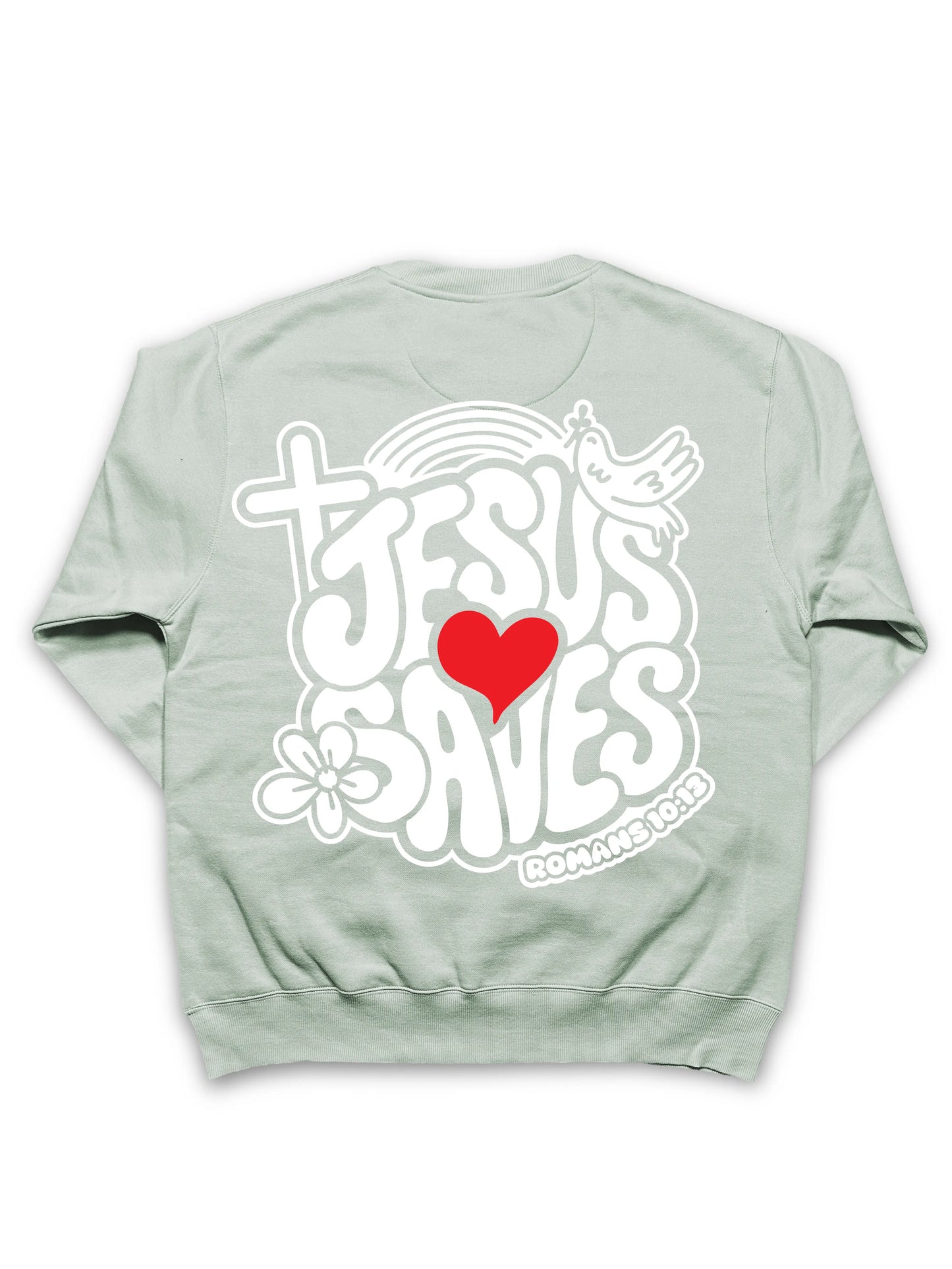 Jesus Saves Crewneck Sweatshirt – Bold Christian Faith Apparel | Romans 10:13