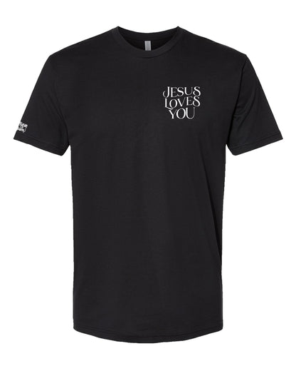 Jesus Loves You Christian T-Shirt – Bold Back Print, Minimal Front Design (Unisex, Black)