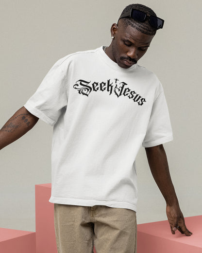 Seek Jesus Oversized Christian Streetwear T-Shirt | Gothic Faith Tee