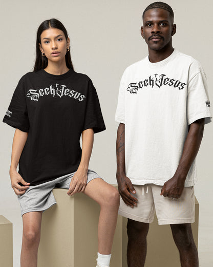 Seek Jesus Oversized Christian Streetwear T-Shirt | Gothic Faith Tee