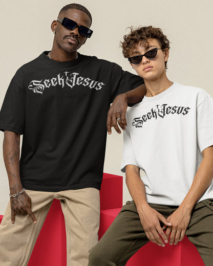 Seek Jesus Oversized Christian Streetwear T-Shirt | Gothic Faith Tee