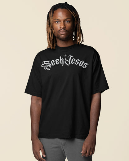 Seek Jesus Oversized Christian Streetwear T-Shirt | Gothic Faith Tee