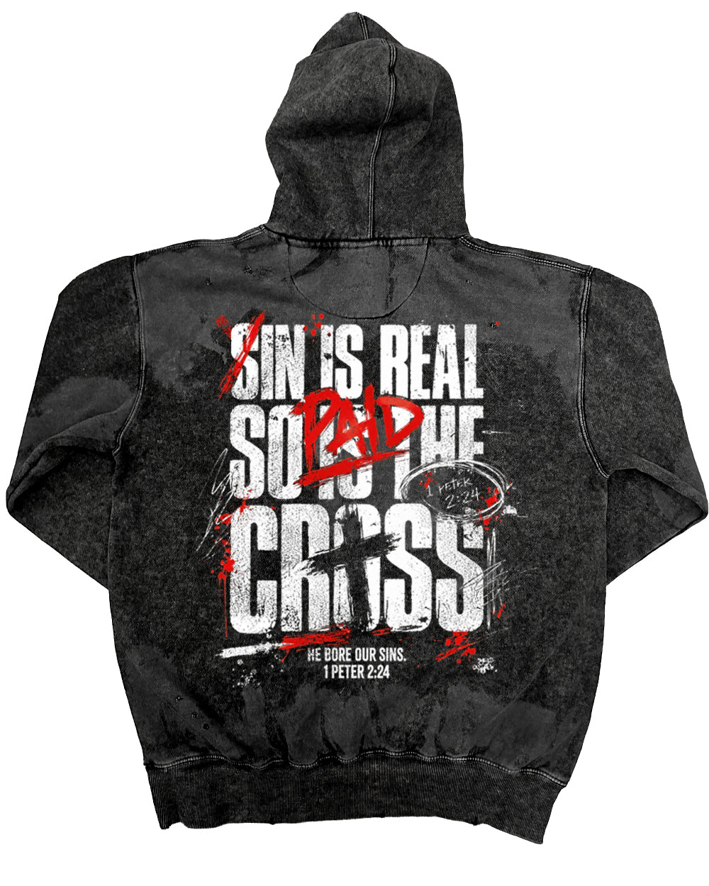 Sin Is Real, So Is the Cross | Black Grunge Heavyweight Hoodie