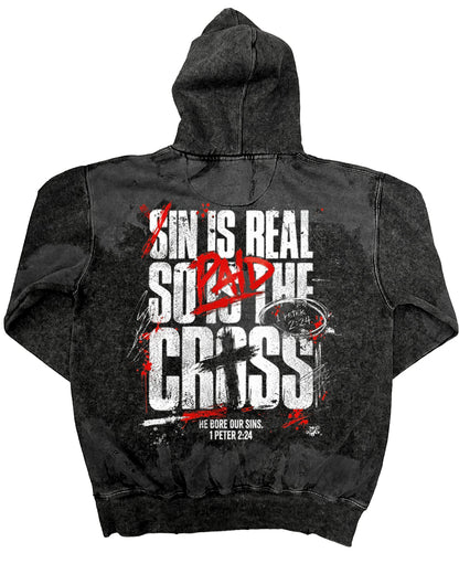 Sin Is Real, So Is the Cross | Black Grunge Heavyweight Hoodie