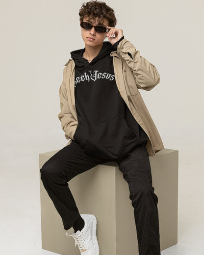 SEEK JESUS Hoodie – Christian Streetwear Black Graffiti Faith Hoodie