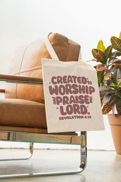 Created to Worship Christian Tote Bag | Revelation 4:11 Faith Gift
