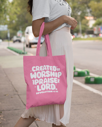 Created to Worship Christian Tote Bag | Revelation 4:11 Faith Gift