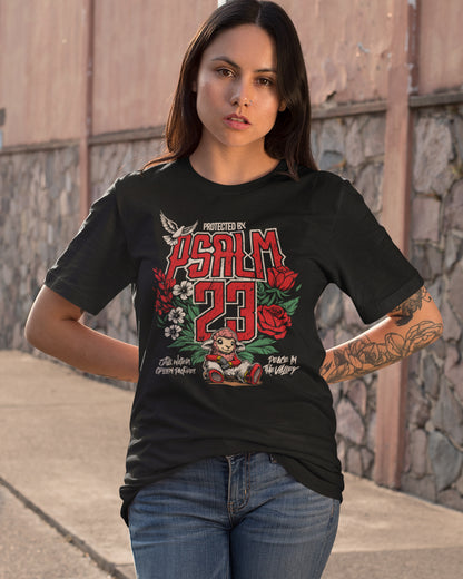 Protected by Psalm 23 Christian Streetwear T-Shirt – Faith & Scripture Graphic Tee