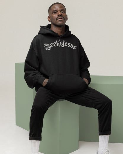 SEEK JESUS Hoodie – Christian Streetwear Black Graffiti Faith Hoodie