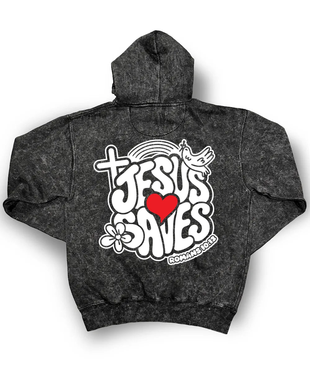 Jesus Saves Mineral Wash Hoodie – Premium Christian Streetwear | Romans 10:13