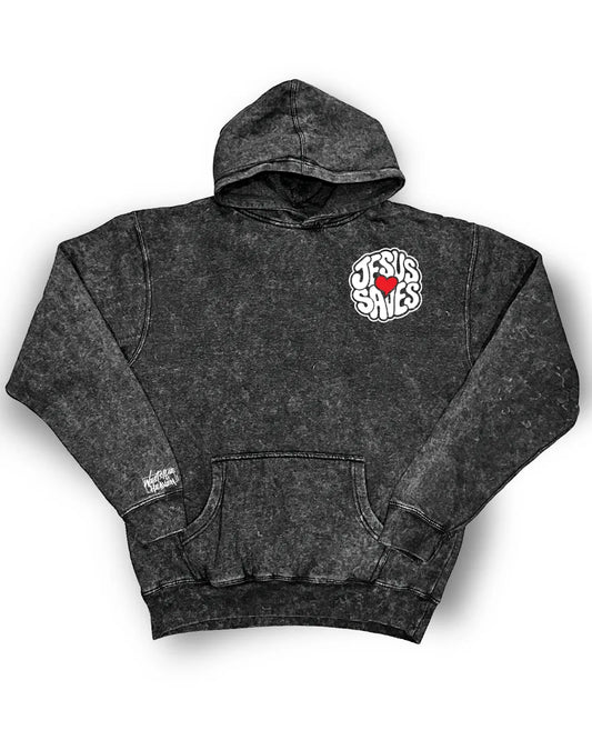 Jesus Saves Mineral Wash Hoodie – Premium Christian Streetwear | Romans 10:13