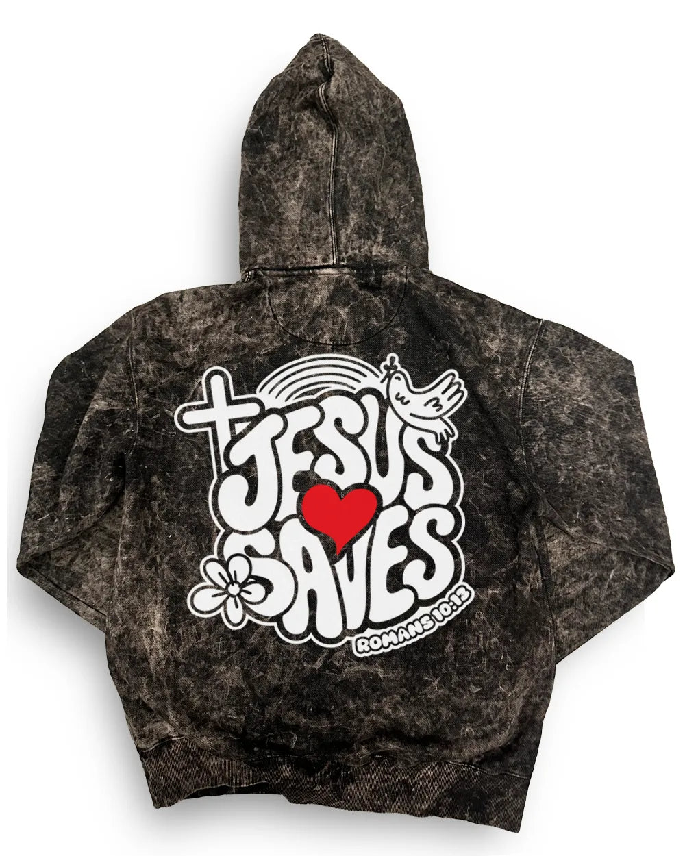 Jesus Saves Mineral Wash Hoodie – Premium Christian Streetwear | Romans 10:13