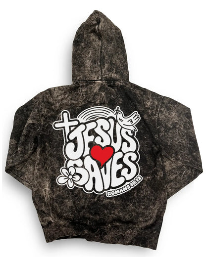 Jesus Saves Mineral Wash Hoodie – Premium Christian Streetwear | Romans 10:13