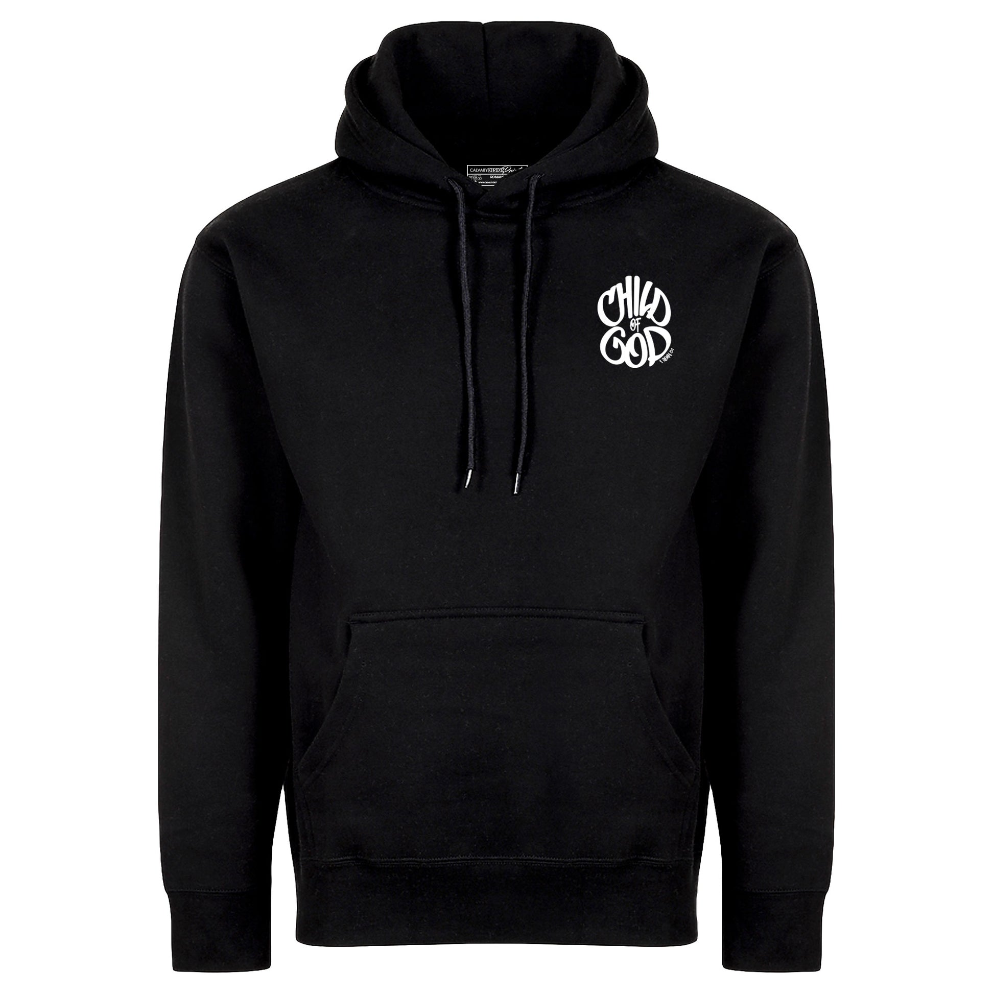 minimalist style hoodie design that says Child of God in the front on the left side