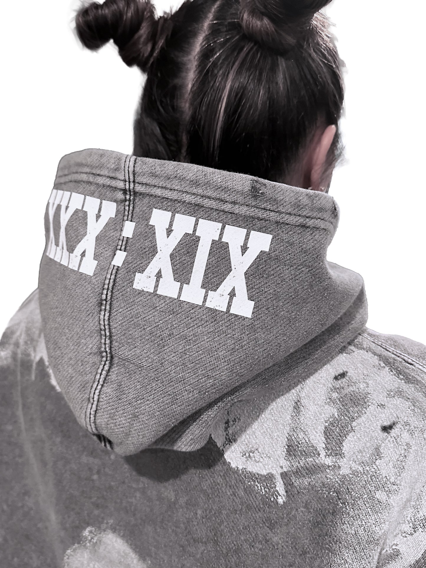 Tetelestai Deep Fog Grunge Hoodie | John 19:30 Christian Streetwear | Yeshua Sleeve Faith Hoodie