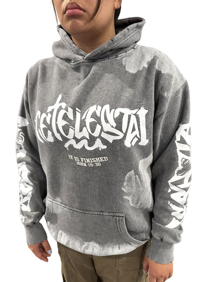 Tetelestai Deep Fog Grunge Hoodie | John 19:30 Christian Streetwear | Yeshua Sleeve Faith Hoodie